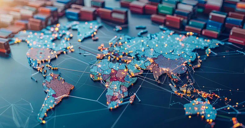 Lines of connection across a world map